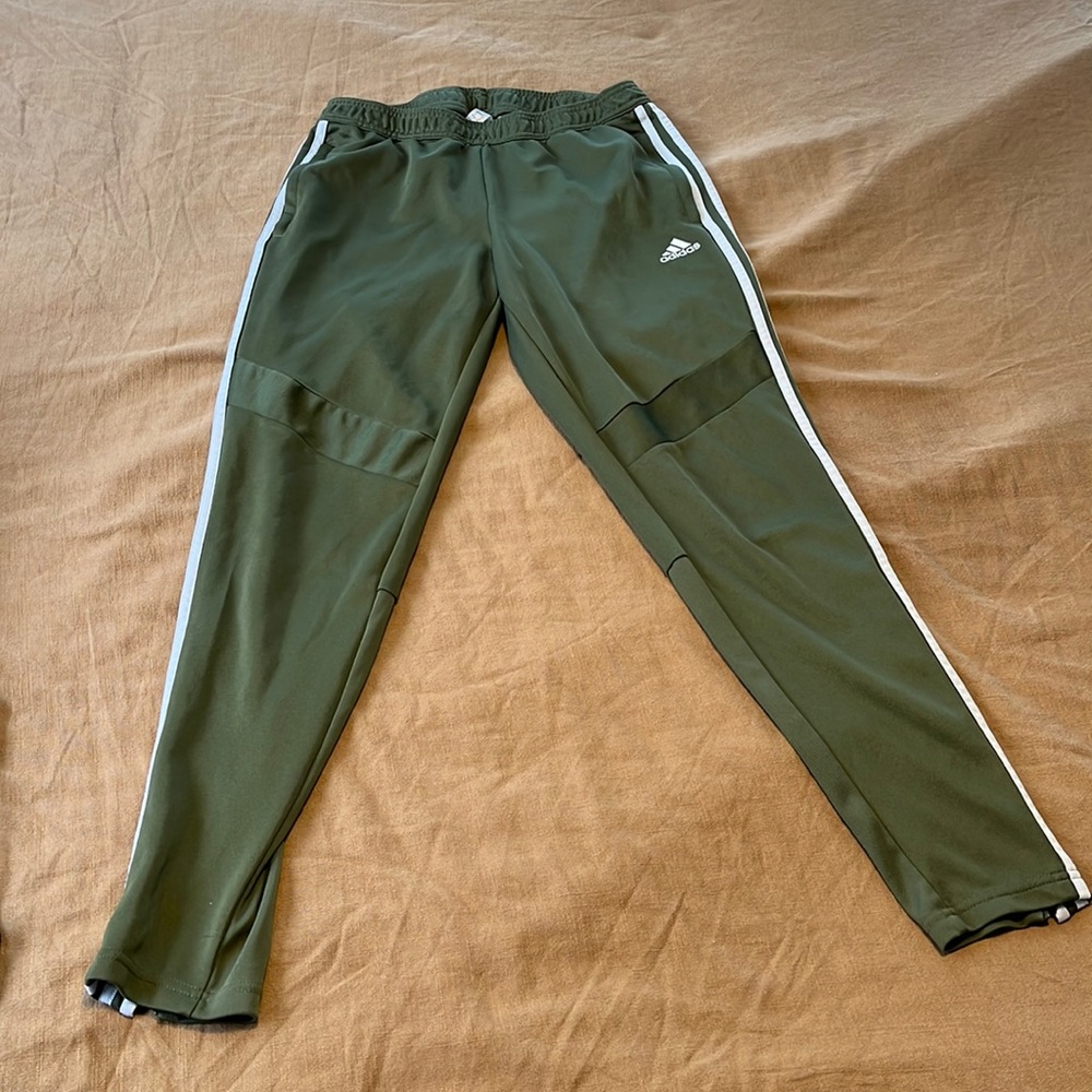 Olive colored adidas pants